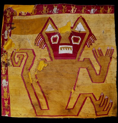 Pre-Columbian Art, Nazca Civilization: Fragment of Fabric with Zoomorphic Representation by Culture Nazca