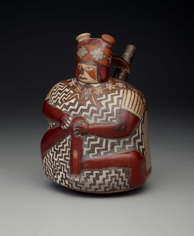 Vessel depicting a wounded warrior, Early Intermediate period, Nazca Phase 7, c.500-600 by Culture Nazca