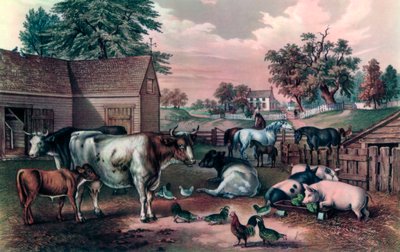 American Farm Yard in the Evening by Currier and Ives