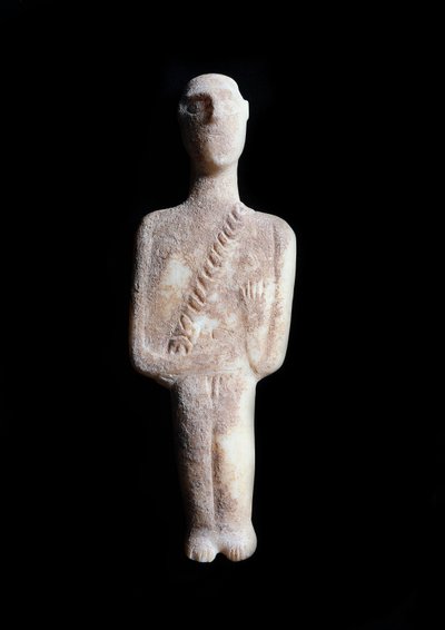 Male Idol, Schematic Figurine with Ochre Inlays by Cycladic Cycladic