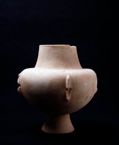 White Marble Vase with Ochre Incrustations. Cycladic Civilization (3200-2000 BC) by Cycladic Cycladic