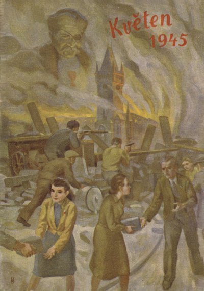 People in Prague helping each other and fighting in May 1945 by Czech School