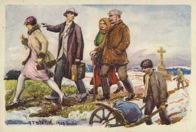 People Walking in a Snowy Landscape by Czech School