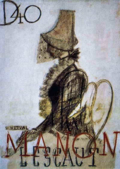 Poster for the premiere of the opera Manon Lescaut by Czech School