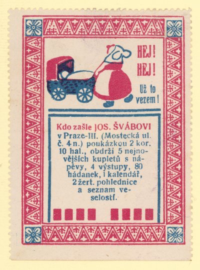 Woman pushing a pram by Czech School
