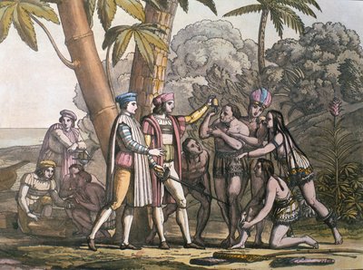 The Arrival of Christopher Columbus in the New World and His Meeting with the Indigenous Peoples by D.K. Bonatti
