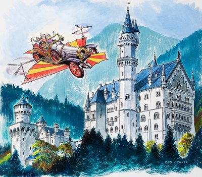 Chitty Chitty Bang Bang Passes by Neuschwanstein in the Bavarian Alps by Dan Escott