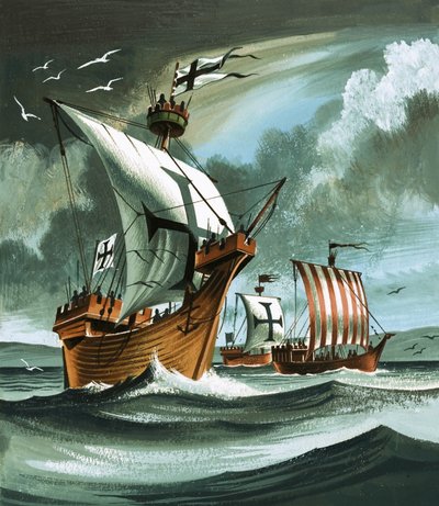 Trading Ships with Teutonic Knights Aboard Closing in on a Pirate Vessel by Dan Escott