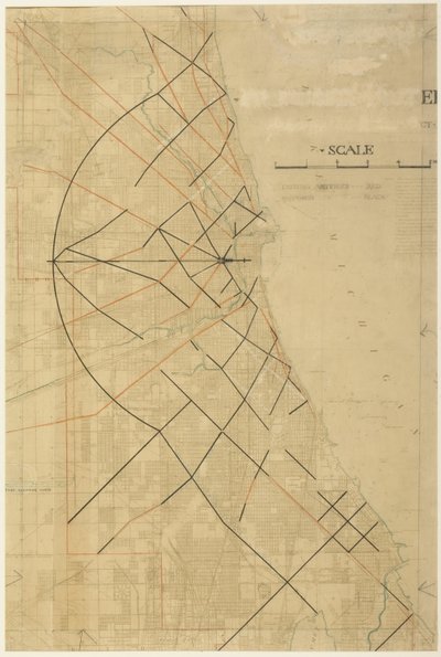 Plate 91 from The Plan of Chicago, Chicago, Proposed Diagonal Arteries, 1909 by Daniel Burnham