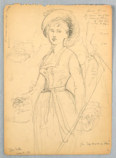 Sketch of Julia Wells for "My Cousin in Blue" by Daniel Huntington