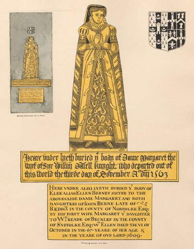 Brass Plate for Dame Margaret Dalett and Ellen Berney, from Beckenham Church by Daniel Lysons