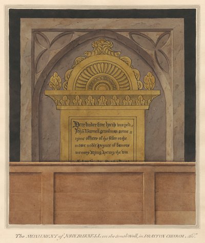 Brass Plate for John Burnell from Drayton Church by Daniel Lysons