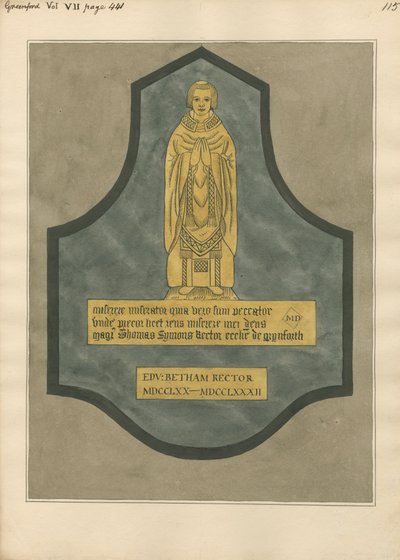 Brass Plate for Thomas Symons from Greenford Church by Daniel Lysons