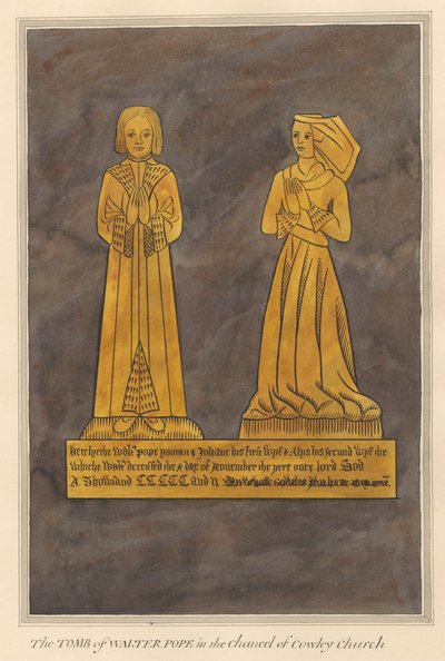 Brass Plate for Walter and Alice Pope and their son from Cowley Church by Daniel Lysons