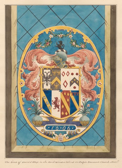 Coat of Arms in Stained Glass Window Behind the Pulpit from Hanworth Church by Daniel Lysons