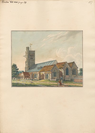 Heston Churchyard with an Artist Sketching the Tombstones by Daniel Lysons