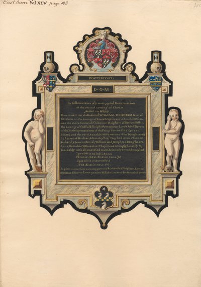 Memorial to Anna and William Heigham from East Ham Church by Daniel Lysons