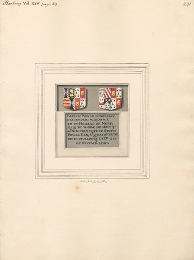 Memorial to Elizabeth Powle, from Barking Church by Daniel Lysons