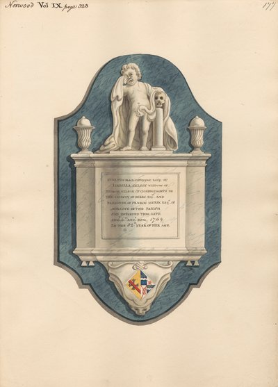 Memorial to Isabella Nelson from Norwood Church by Daniel Lysons