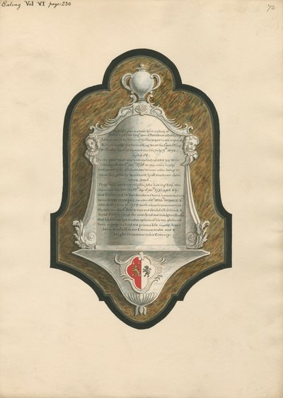 Memorial to John Loving and his Wife Ann from Ealing Church by Daniel Lysons