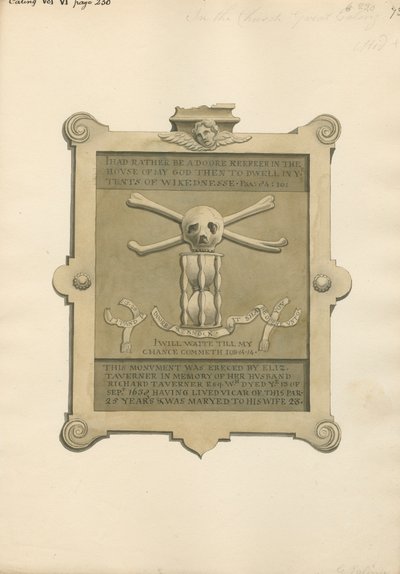 Memorial to Richard Taverner from Ealing Church by Daniel Lysons