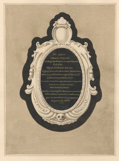 Memorial to Thomas Fuller from Cranford Church by Daniel Lysons