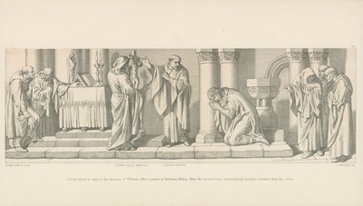 Harold, about to oppose the invasion of William, offers prayer at Waltham Abbey by Daniel Maclise