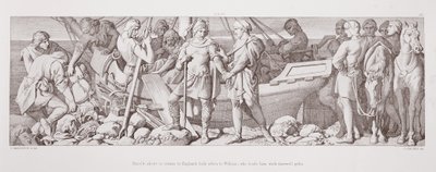 Harold, about to return to England, bids adieu to William, who loads him with farewell gifts, from 