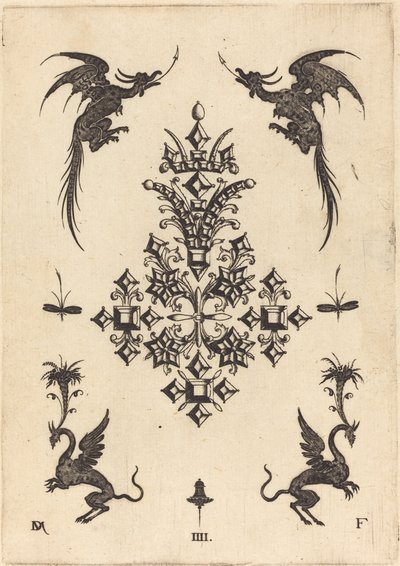 Brooch with Table-Stones, Winged Dragons at Top, and Griffins at Bottom by Daniel Mignot