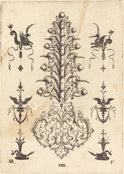 Hyacinth-Shaped Brooch with Winged Animals at Top and Crouching Swans at Bottom by Daniel Mignot
