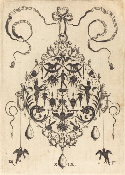Large Pendant, In Circular Form, Nude Man Flanked by Two Herms by Daniel Mignot