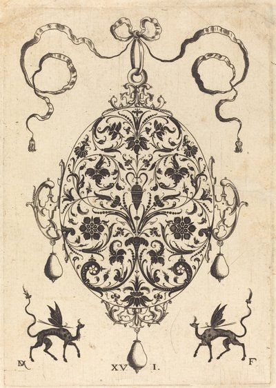 Large Pendant, Upright Oval with Floral Ornament by Daniel Mignot