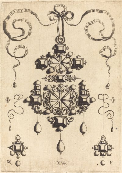Pendant with Two Double Crosses, Surrounded by Four Diamond-Shaped Stones, Five Table-Stones, and Thirteen Pearls by Daniel Mignot