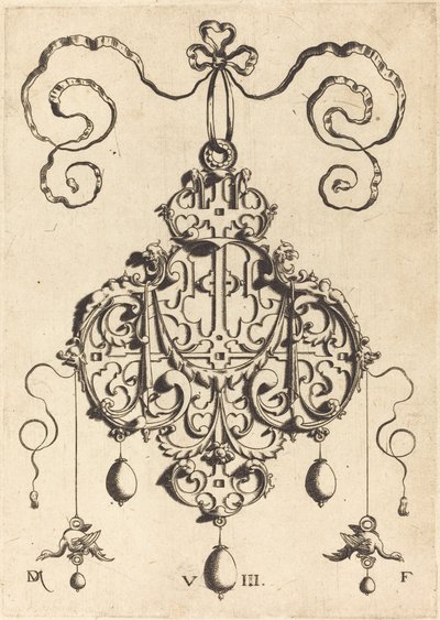 Strapwork Pendant with Two Eagles as Earrings at Left and Right by Daniel Mignot