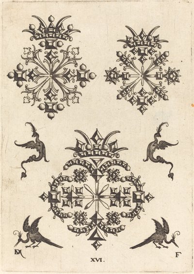 Three Brooches with Fantasy Birds at Left, Right, and Bottom by Daniel Mignot