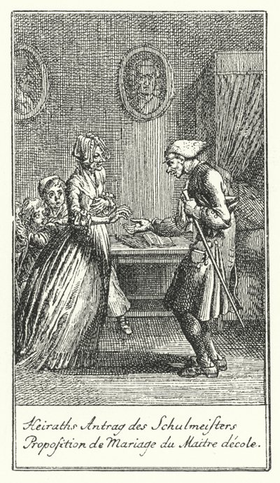 Marriage Proposal of the Schoolmaster (engraving) by Daniel Nikolaus (after) Chodowiecki
