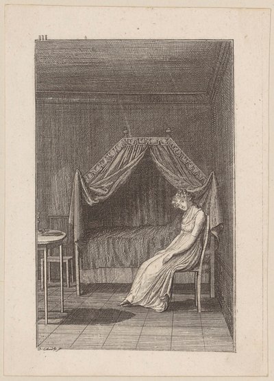 Adolphine reflects on the forthcoming engagement, plate 3 for the story “The Betrothal Gift” by Daniel Nikolaus Chodowiecki