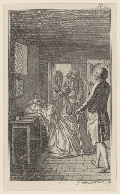 Belford Finds Clarisse During His Visit to the Prison in the Dungeon Room of the Executioner Rowland by Daniel Nikolaus Chodowiecki