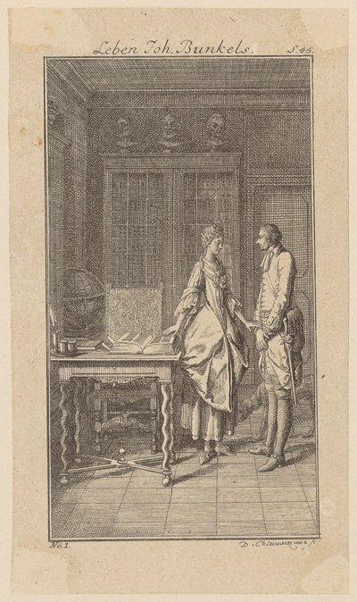 Bunkel in Miss Henriette Noels Library, Sheet 1 from "Life Remarks and Opinions of Johann Bunkel" by Daniel Nikolaus Chodowiecki
