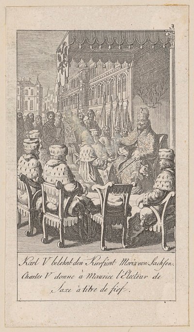 Charles V Invests Elector Maurice of Saxony, Plate 3 from the Series “Ancient, Medieval and Modern History” by Daniel Nikolaus Chodowiecki