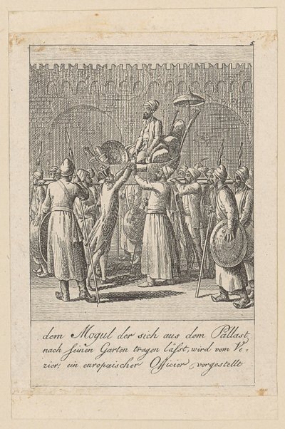 Mogul Being Carried from the Palace to the Garden, Plate 5 of the Series 