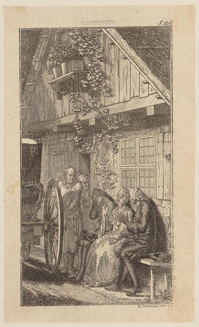 Sebaldus, Mariane and Infant on a Bench in Front of the Farmhouse by Daniel Nikolaus Chodowiecki