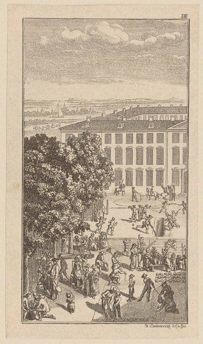 Seminary Building, with Gymnastic Exercises and Gardening Work in Front by Daniel Nikolaus Chodowiecki