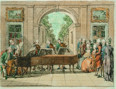 The concert, coloured engraving from Basedows Elementarwerk by Daniel Nikolaus Chodowiecki