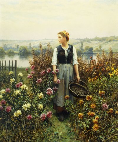 Girl with a Basket in a Garden by Daniel Ridgway Knight