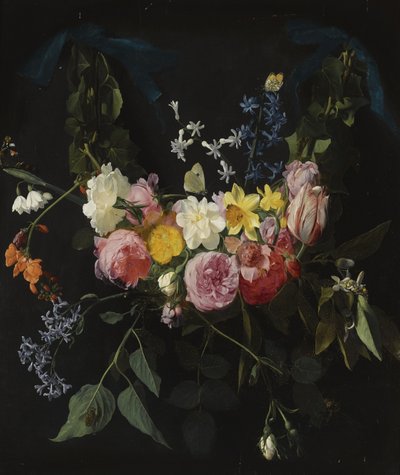 Garland of Flowers Suspended from Two Blue Ribbons by Daniel Seghers