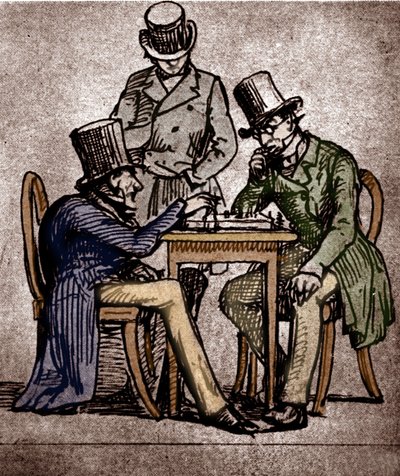 Soren Kierkegaard Playing Chess (pen and ink with wash on paper) by Danish School