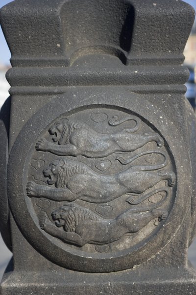Three Lions Symbol Carved in a Stone Column in the City Hall Square by Danish School