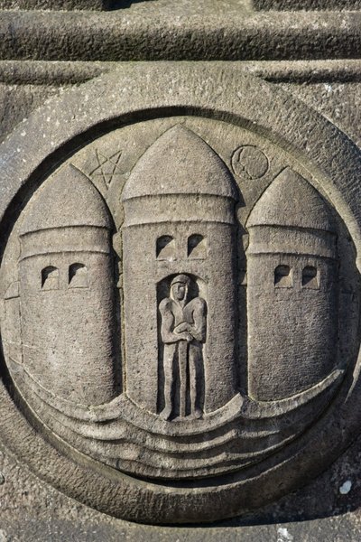 Three Towers Symbol Carved in a Stone Column in the City Hall Square by Danish School