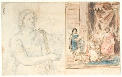 David Playing the Harp for Saul. Left: Draft for the David Figure by Dankvart Dreyer